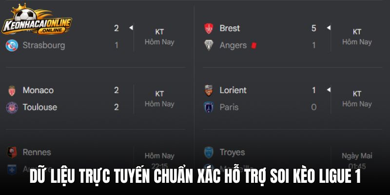 Dữ liệu trực tuyến chuẩn xác hỗ trợ soi kèo Ligue 1